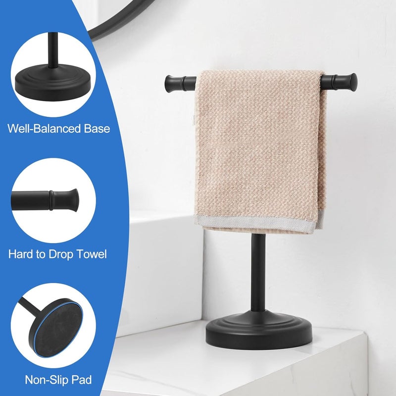 RUMOSE 13 Inch Matte Black Towel Stand Hand Towel Holder Bathroom Kitchen Vanity Countertop T-Shape Towel Rack Free Standing Stainless Steel Towel Bar Towel Ring - Image 4